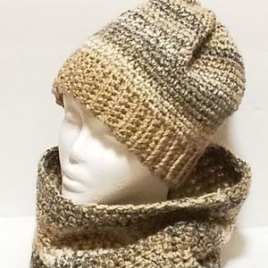 Tan Crochet hat and cowl set